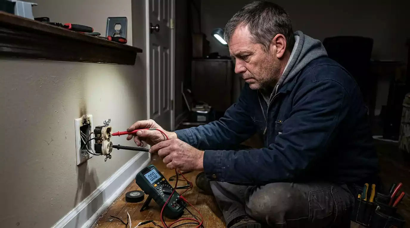 Eletricista realizando instalação elétrica residencial