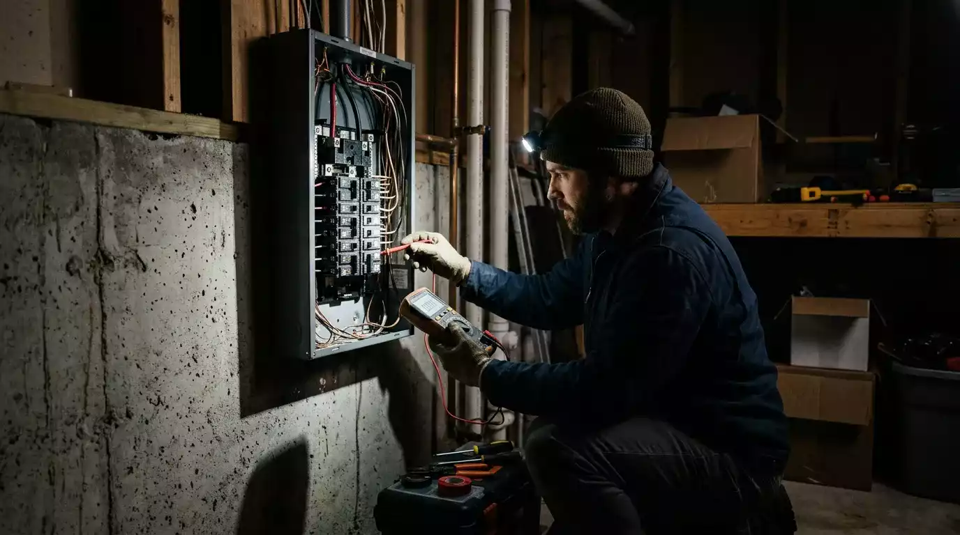 Eletricista realizando manutenção elétrica residencial em Campo Grande