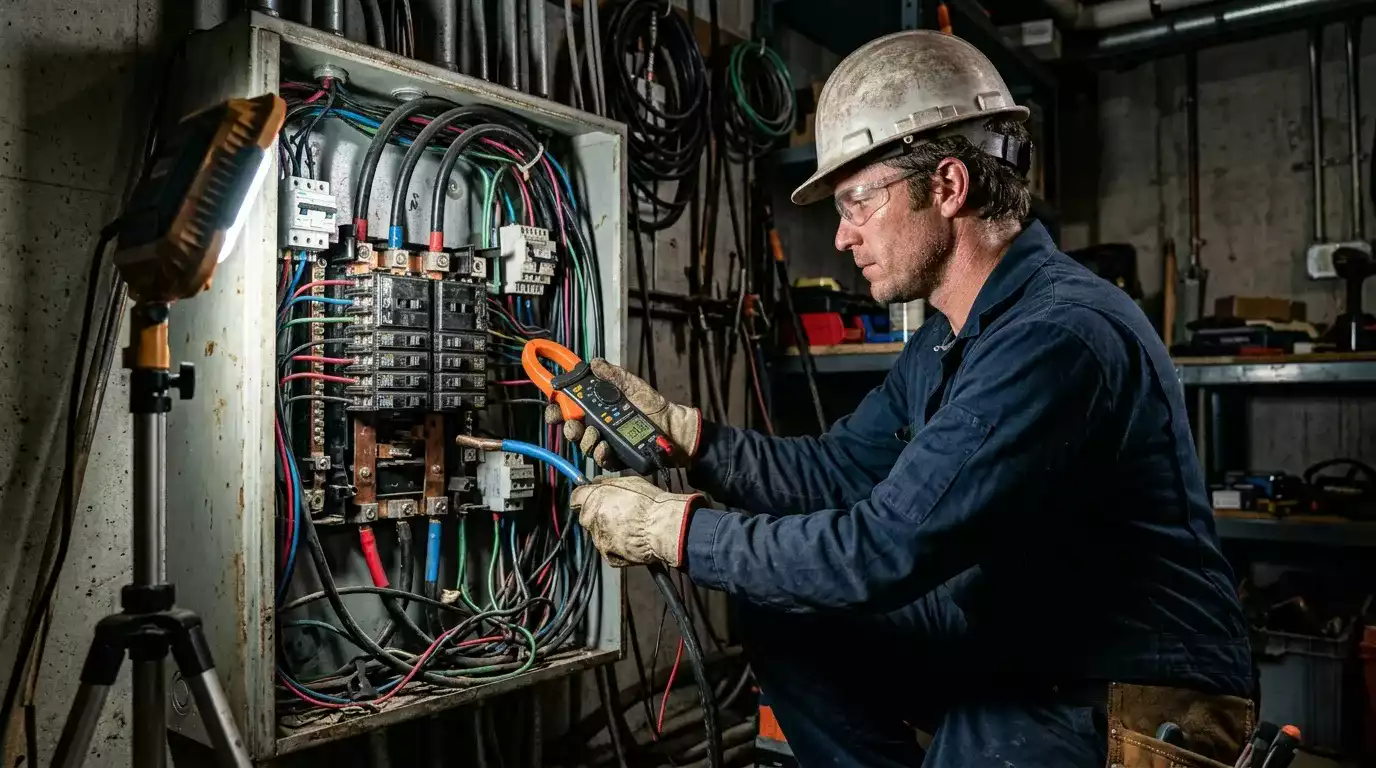 Eletricista realizando instalação elétrica para home office