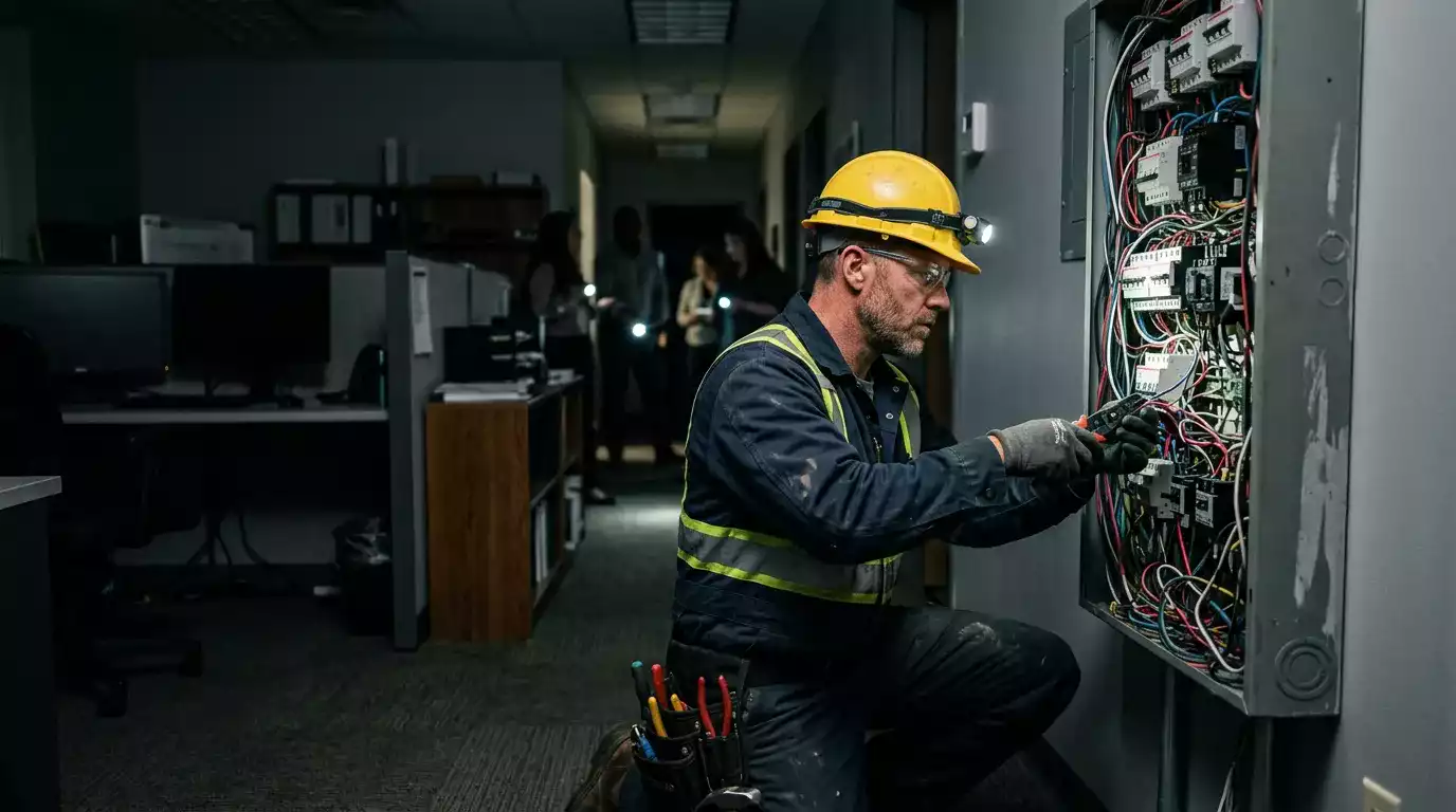 Diagnóstico em quadro elétrico de escritório sem luz