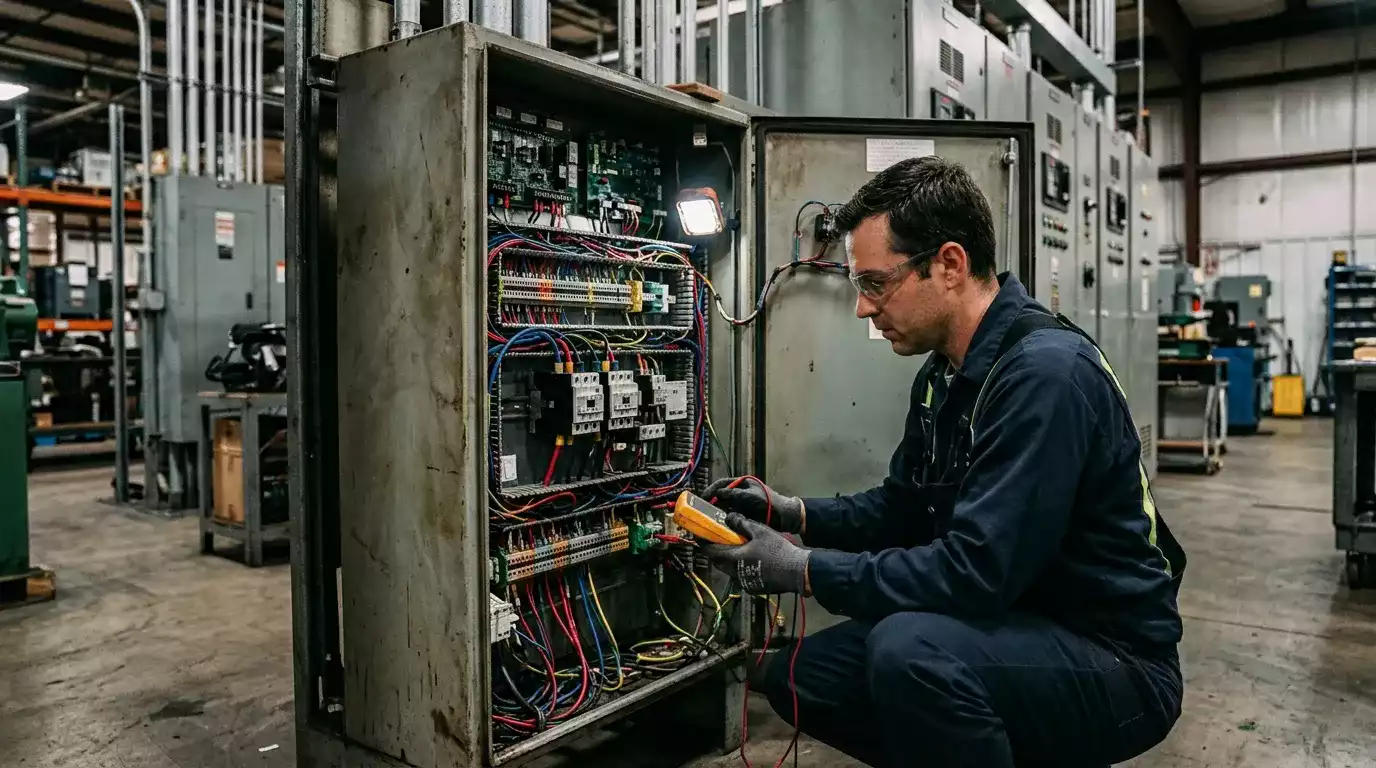 Manutenção preventiva em quadro elétrico industrial