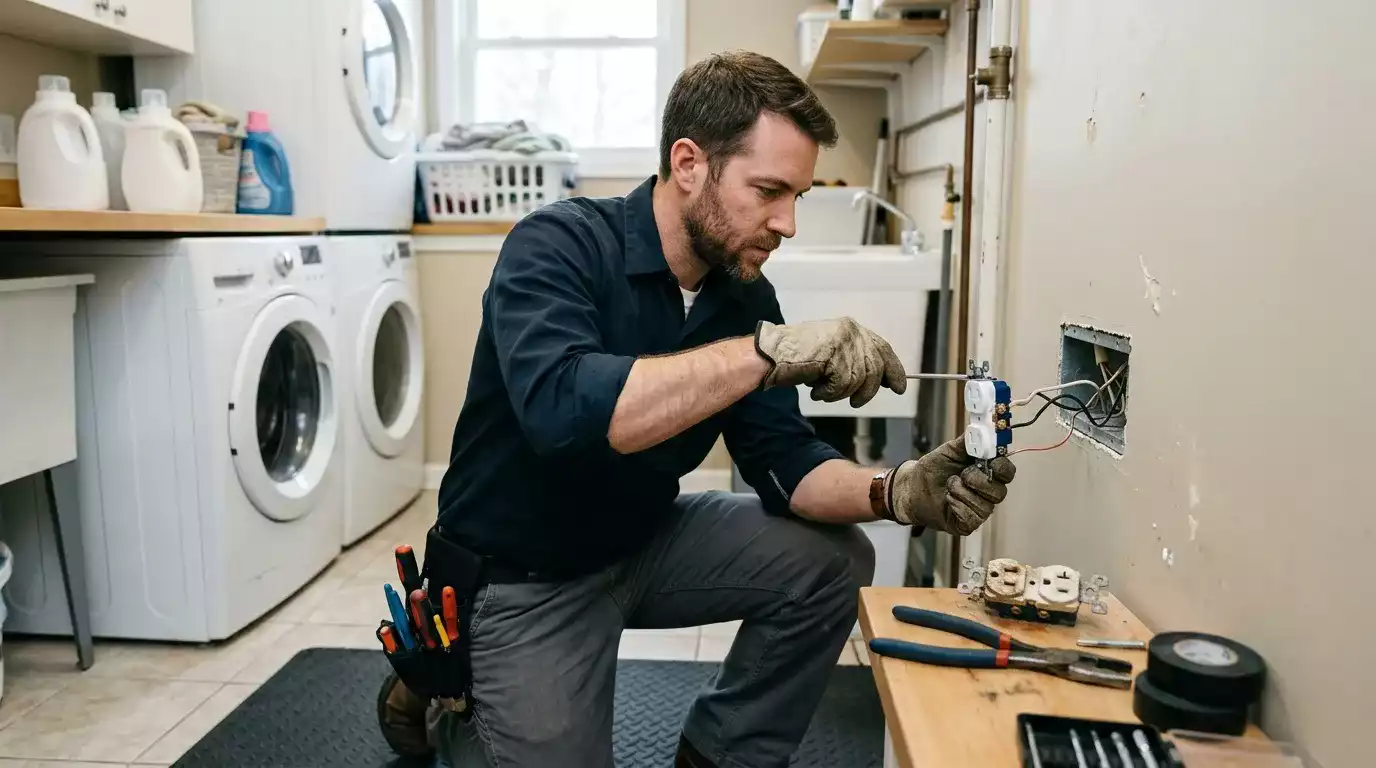 Eletricista realizando manutenção preventiva em fiação elétrica