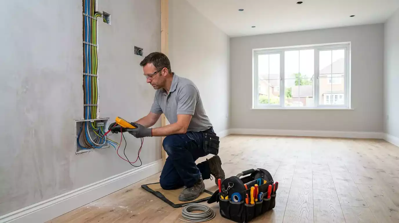 Fiação elétrica danificada em instalação residencial