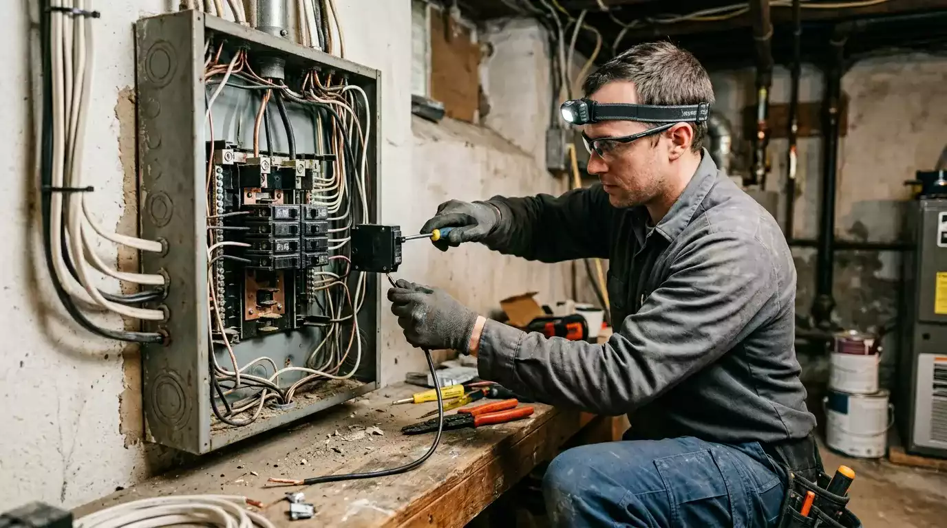Quadro elétrico com disjuntores e dispositivos de proteção instalados corretamente