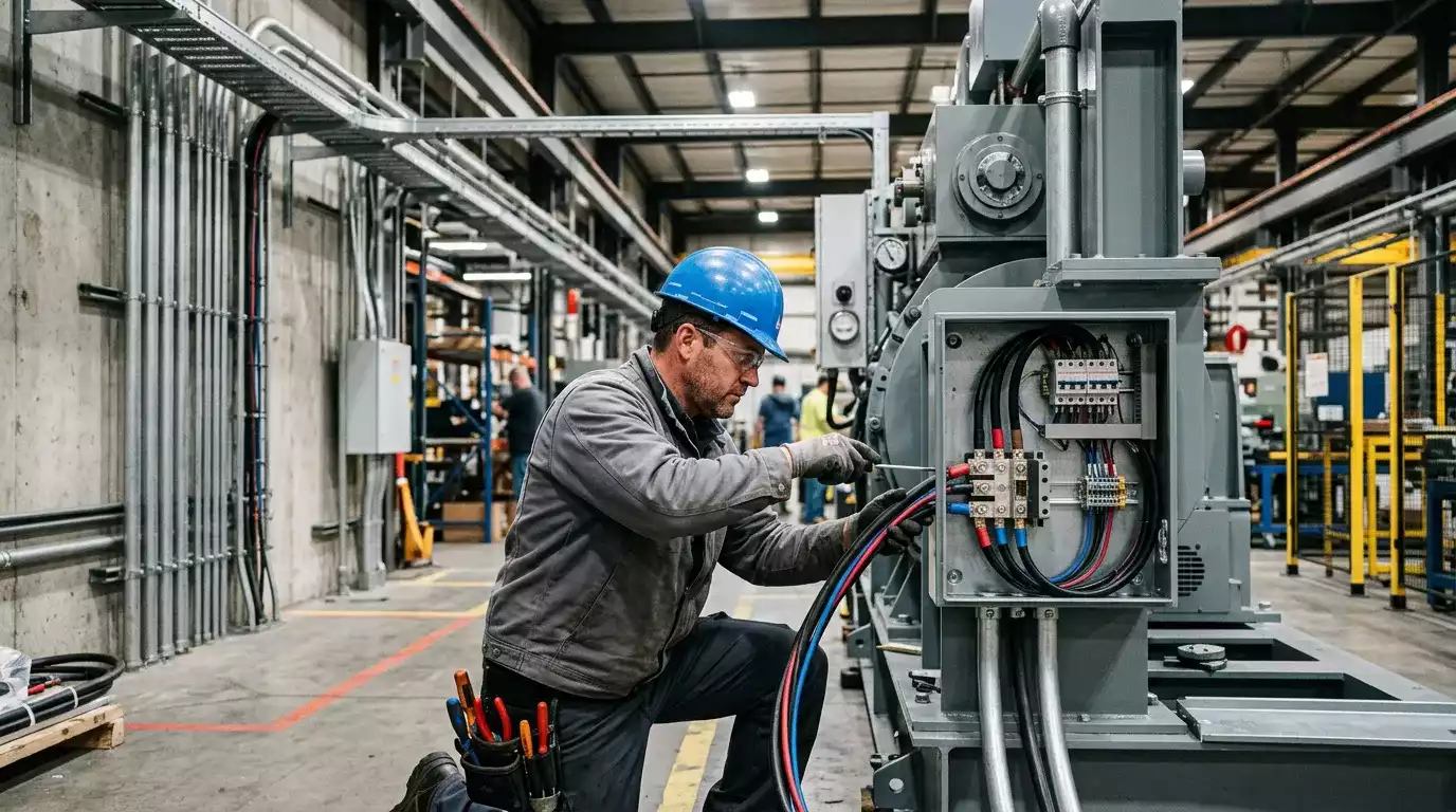 Eletricista realizando inspeção em quadro de luz