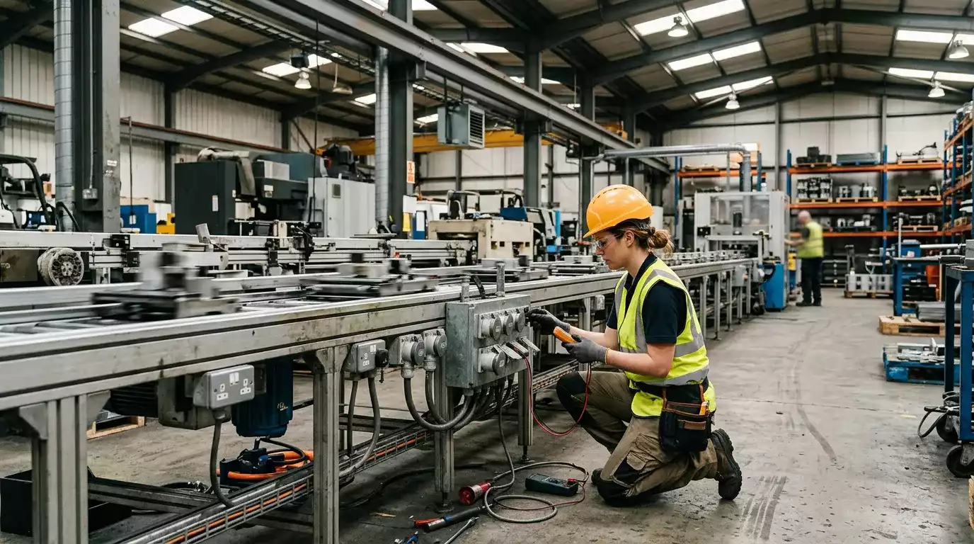 Eletricista realizando manutenção preventiva em quadro elétrico