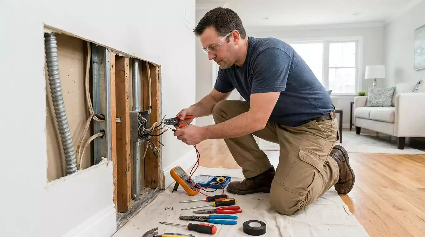 Eletricista instalando dispositivo DR em quadro elétrico
