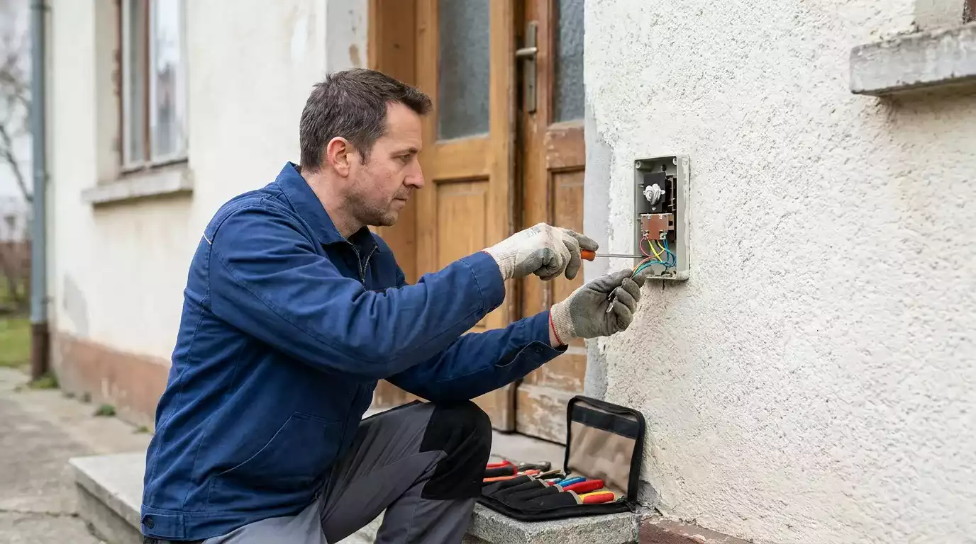 Eletricista realizando manutenção preventiva em instalação elétrica