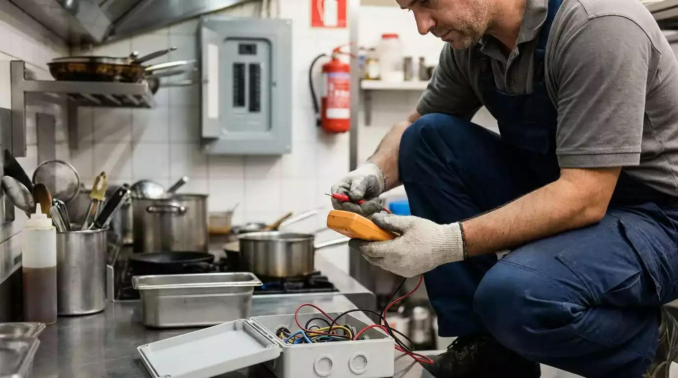 Eletricista realizando inspeção em instalação residencial