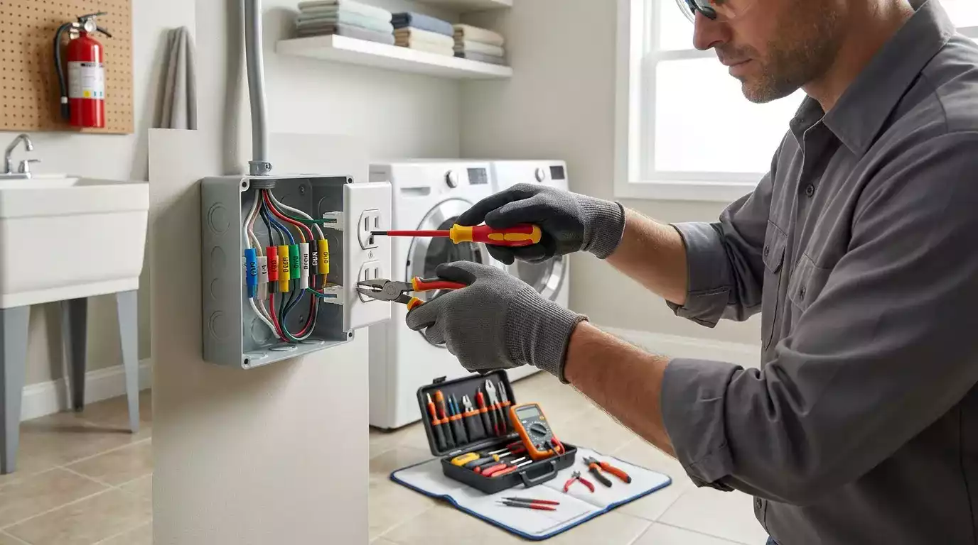 Eletricista realizando avaliação técnica em instalação elétrica residencial