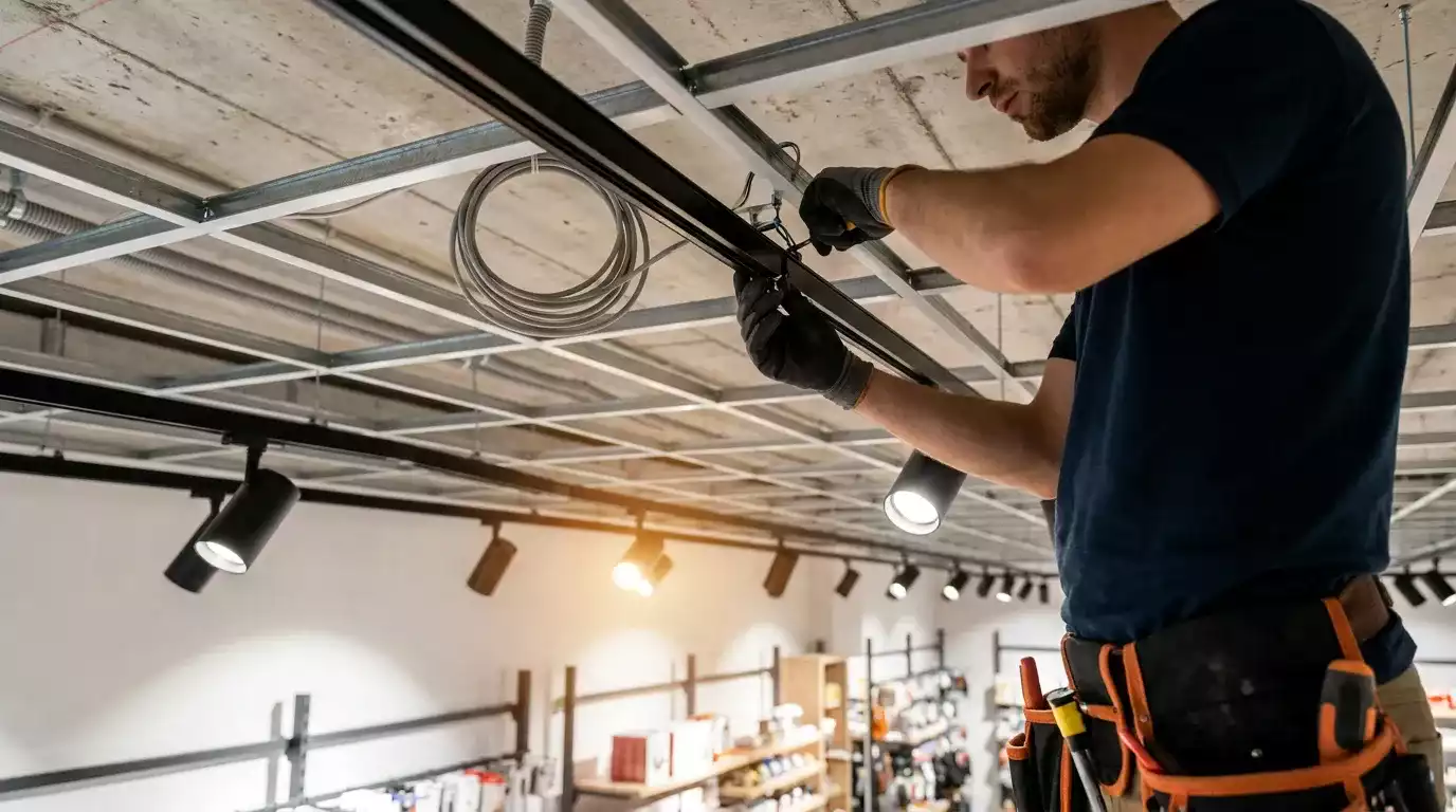 Eletricista realizando inspeção em instalação elétrica residencial