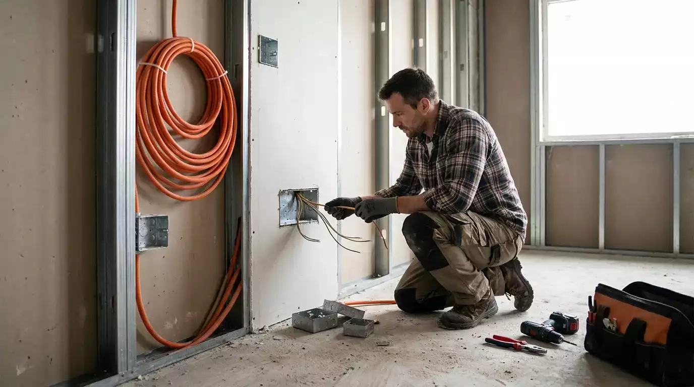 Eletricista realizando instalação elétrica segura