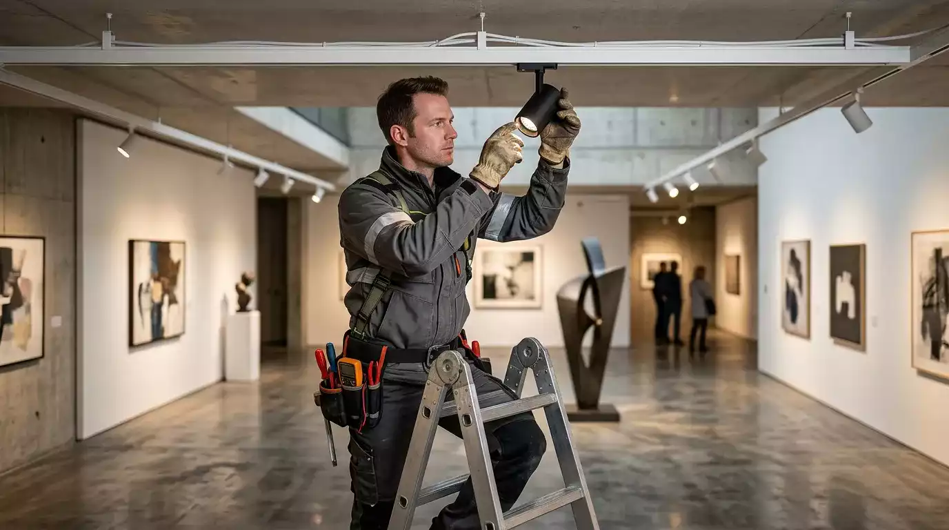 Eletricista realizando manutenção em quadro elétrico residencial